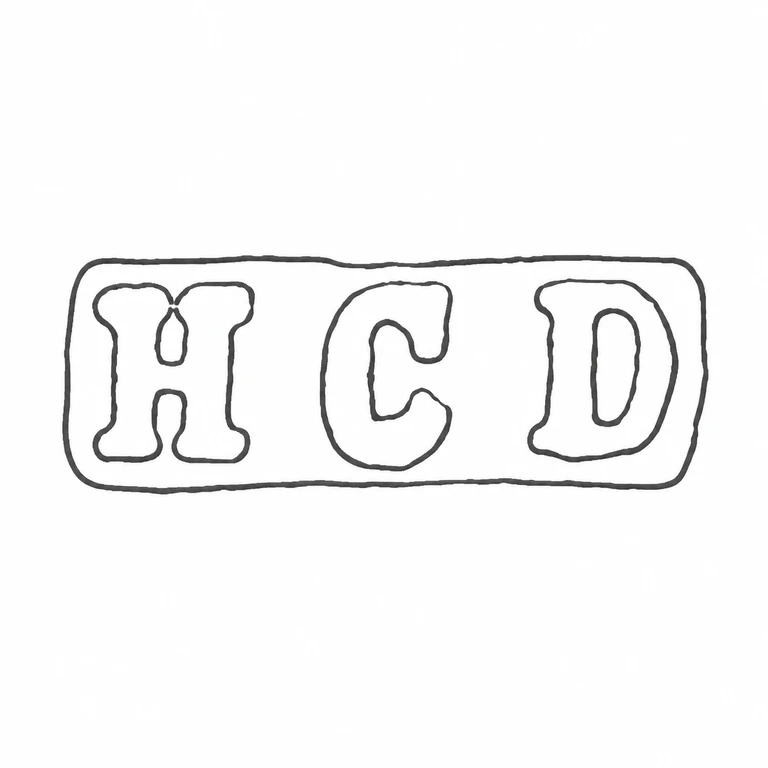 Henry Clifford Davis: Three block letters and the rounded rectangular enclosure remain in the same left-to-right order and proportions. line reconstruction.