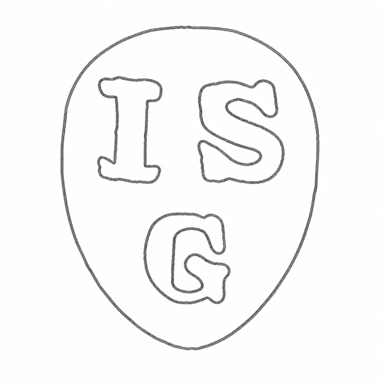 I S Greenberg & Co (Israel Sigmund Greenberg): The shield outline and two-over-one letter arrangement are retained upright. line reconstruction.