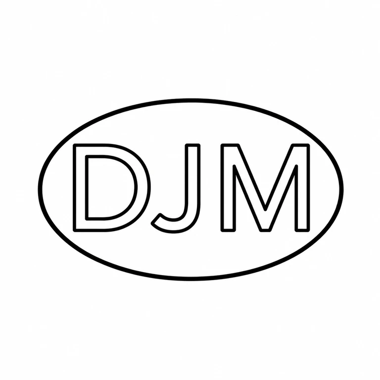D J M: DJM is retained left to right within the source-supported oval border; line reconstruction.