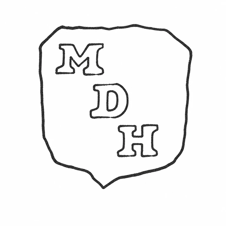 Mark reading Irregular shield-like outline and three staggered initial forms in their photographed upper-left, central, and lower-right positions; line reconstruction