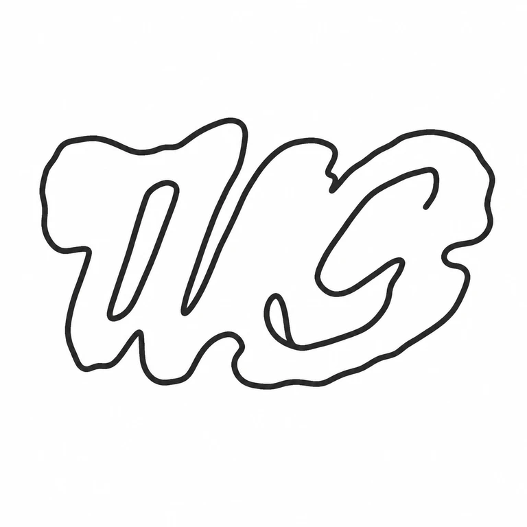 William Grundy: The two joined cursive initials preserve their left-to-right placement and connected flowing silhouette. line reconstruction.