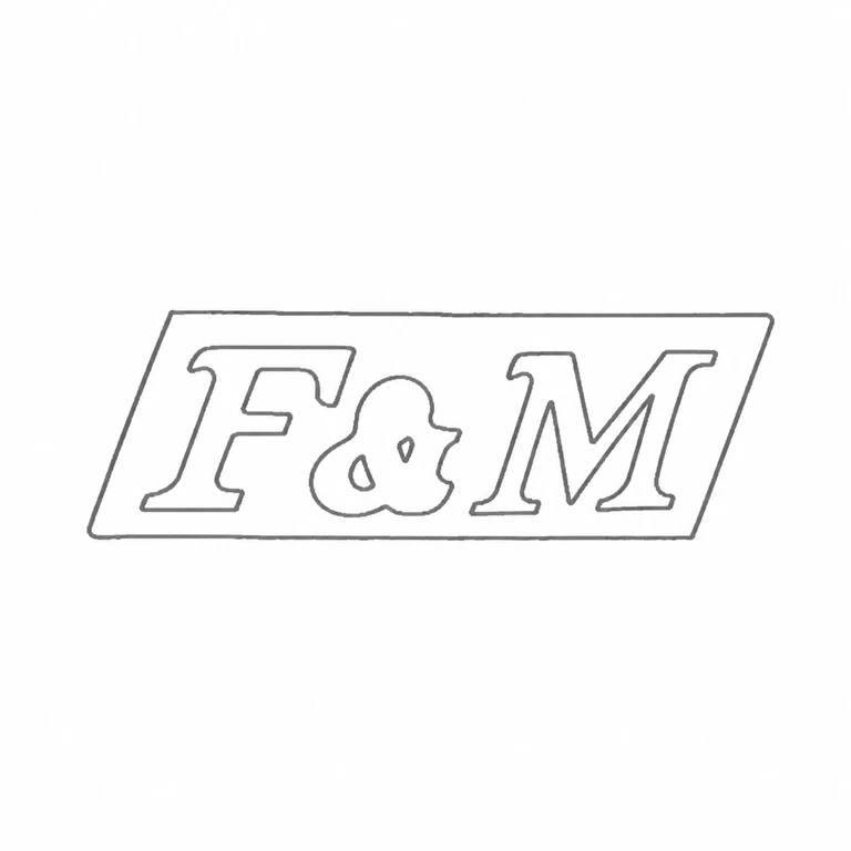 Fortnum & Mason Ltd: F&M, the ampersand, sloping parallelogram cartouche are retained in the source orientation; line reconstruction.