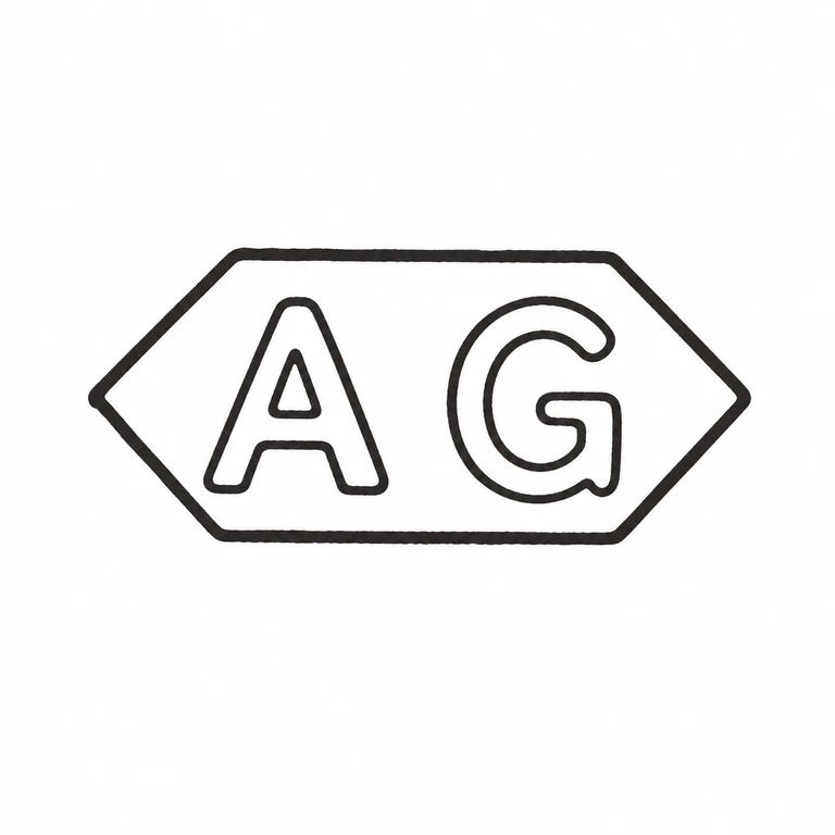 Alfred Grove: The two glyphs and angular hexagonal cartouche retain their source order, orientation, and clipped end geometry. line reconstruction.