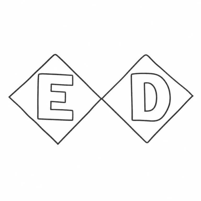 E D: Two touching diamond cartouches, E then D, retain their source order and diagonal orientation; line reconstruction.