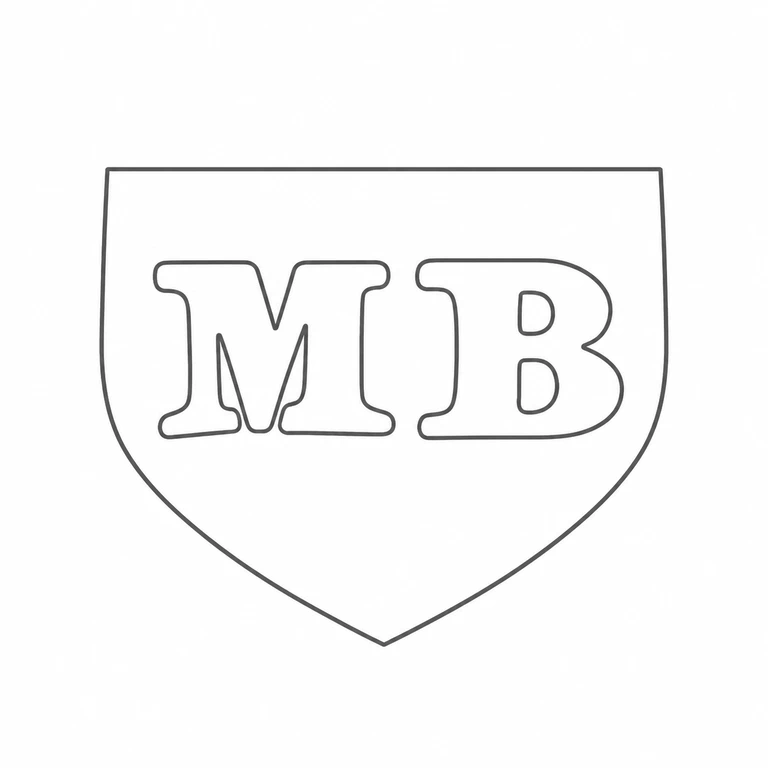 Mairi Bugg: Shield-shaped punch and its two centered letter forms are preserved with the source's upright orientation. line reconstruction.
