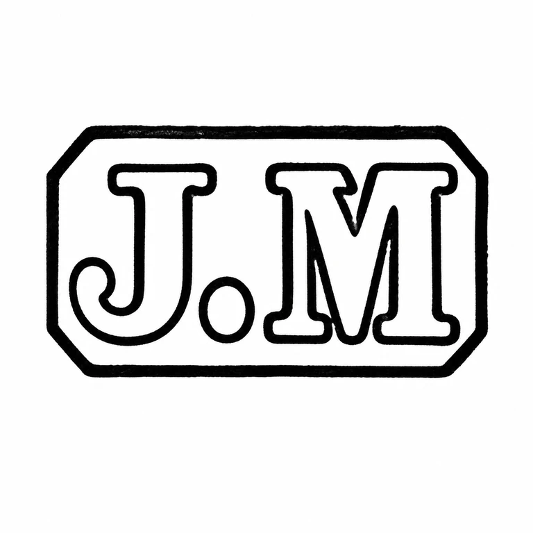 John Mole: The clipped-corner cartouche, two upright initials, and central point retain the source's left-to-right arrangement. line reconstruction.