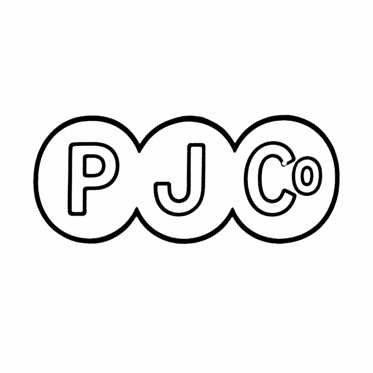 P J Co: The three joined circular compartments and P, J, C-with-small-o sequence are retained left to right. line reconstruction.