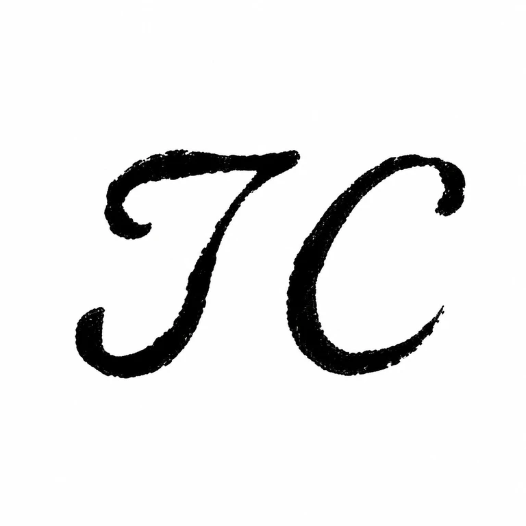 T C: Two unbordered cursive initials retain their upright left-to-right reading and visible stroke shapes. line reconstruction.