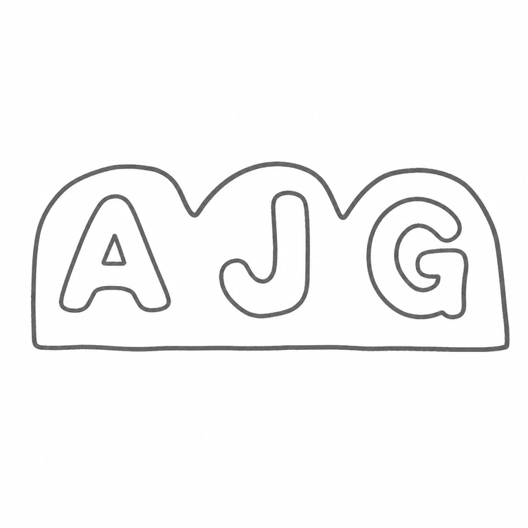 A J G: A J G remain left-to-right within the scalloped-top, straight-bottom cartouche; line reconstruction.