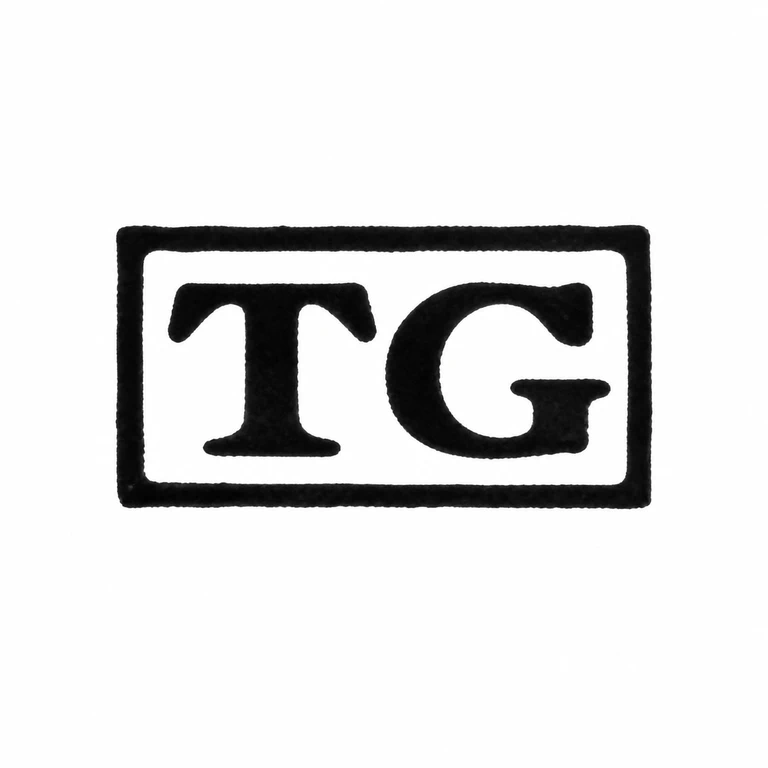 Thomas Gaunt: Rectangular framed two-letter mark preserves both broad serif forms and their left-to-right order. line reconstruction.