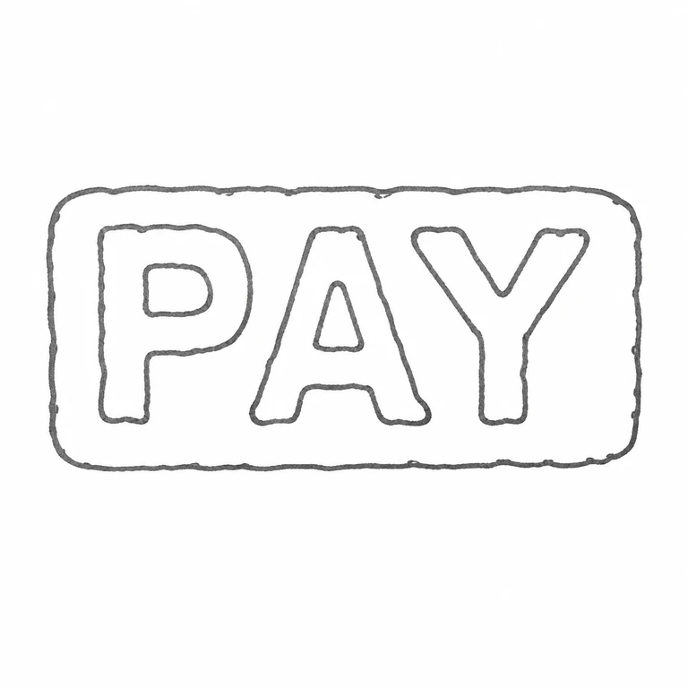 P A Y: The P, A, and Y capitals and single rounded rectangular border are correctly; line reconstruction.