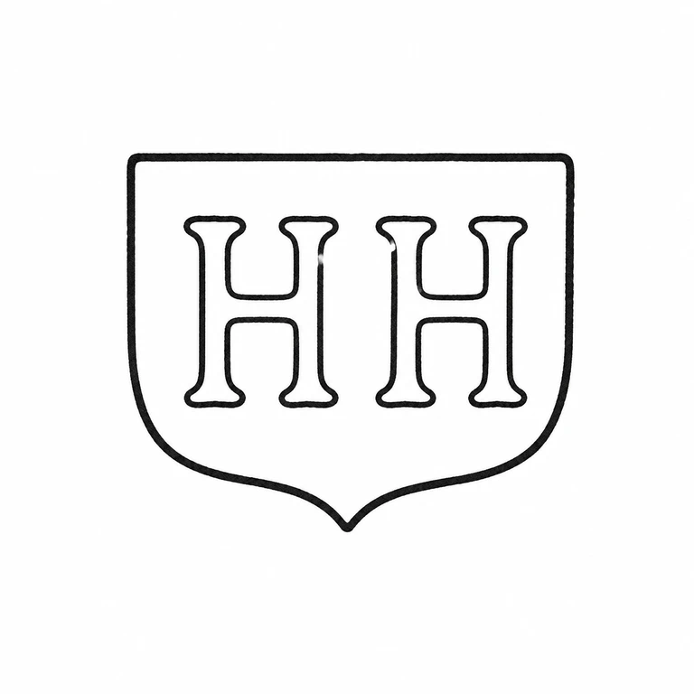 Henry Hutton & Co: The paired serif glyphs and shield-like enclosure with a central lower point are retained. line reconstruction.