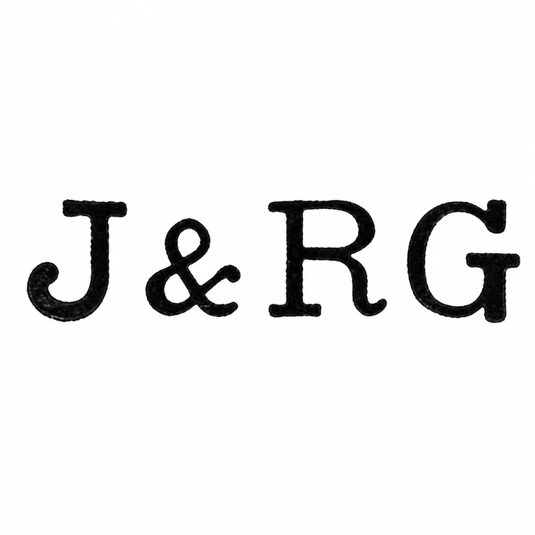 J & R Griffin (Joseph & Richard Griffin) J & R Griffin Ltd (after 1913): The left-to-right J, ampersand, R, and G forms retain the source arrangement and dark filled-stamp character without adding a cartouche. line reconstruction.