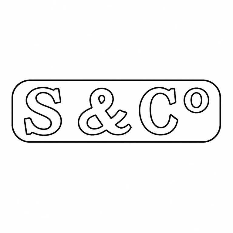 Sydney & Co: The source-supported S, ampersand, C and raised small O are retained in order inside one long rounded cartouche; line reconstruction.