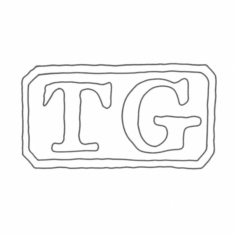 Thomas Gibbard: The T.G. lettering visible nested rectangular cartouche outlines in source orientation; line reconstruction.