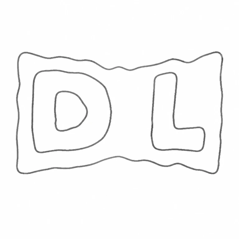 David Linley: DL lettering and its wavy rectangular cartouche retain orientation and relative spacing; line reconstruction.