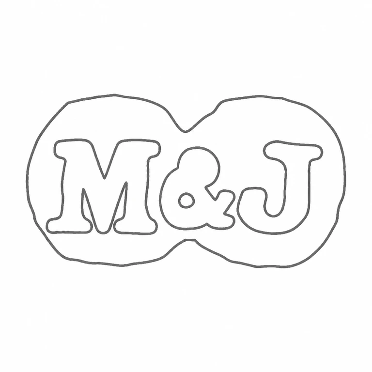 Marson & Jones: The M-ampersand-J reading, shared lobed outline, and reading direction follow the visible stamp; line reconstruction.