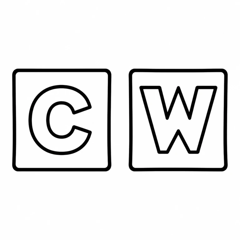 C W: Two separate square punches, each containing its visible initial, are kept in source order. line reconstruction.