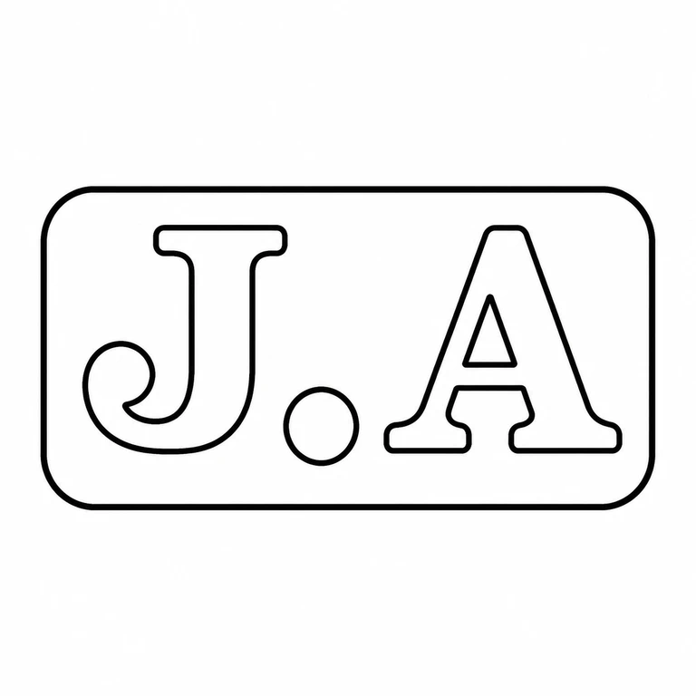 J A: The bounded J-dot-A mark is retained in order; the drawing preserves the separate centered dot triangular A counter within the rounded re…; line reconstruction.