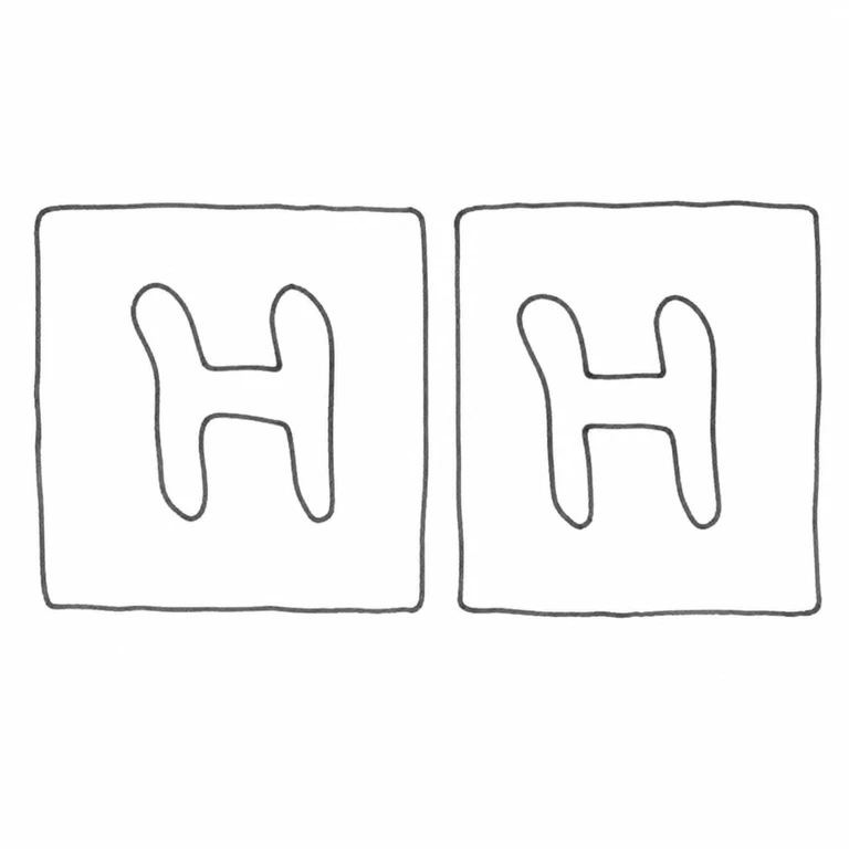 H H: The source shows two separate square H marks; both are retained in the same left-to-right order with separate square borders; line reconstruction.