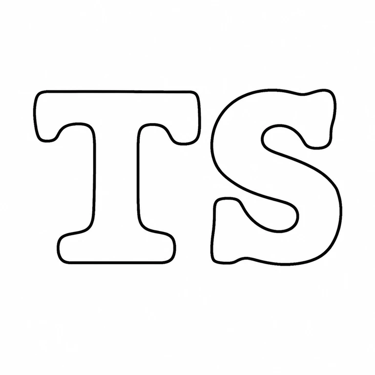 Thomas Streetin: Two unbordered letters, T then S, are retained in the photographed reading direction. The drawing removes the tonal field while preservin…; line reconstruction.
