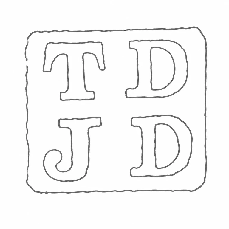 Thomas & James Dicks: Two-row TD over JD arrangement and enclosing square-ish border are retained without rotation; line reconstruction.