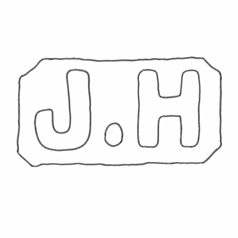 John Holmes: J-dot-H reads left to right within the chamfered rectangular punch and matches the source arrangement; line reconstruction.