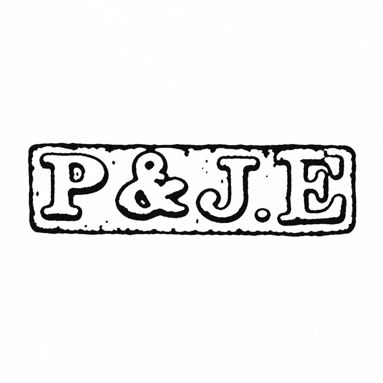P & J Escofet: The narrow cartouche and visible sequence of first form, ampersand, paired middle forms with point, and terminal form are retained in order. line reconstruction.