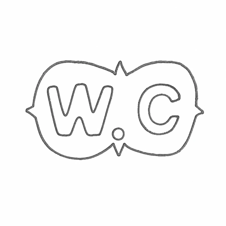 Comyns of London Ltd: W-dot-C small lower central dot are retained within the double-lobed perimeter including the pointed central notches; line reconstruction.
