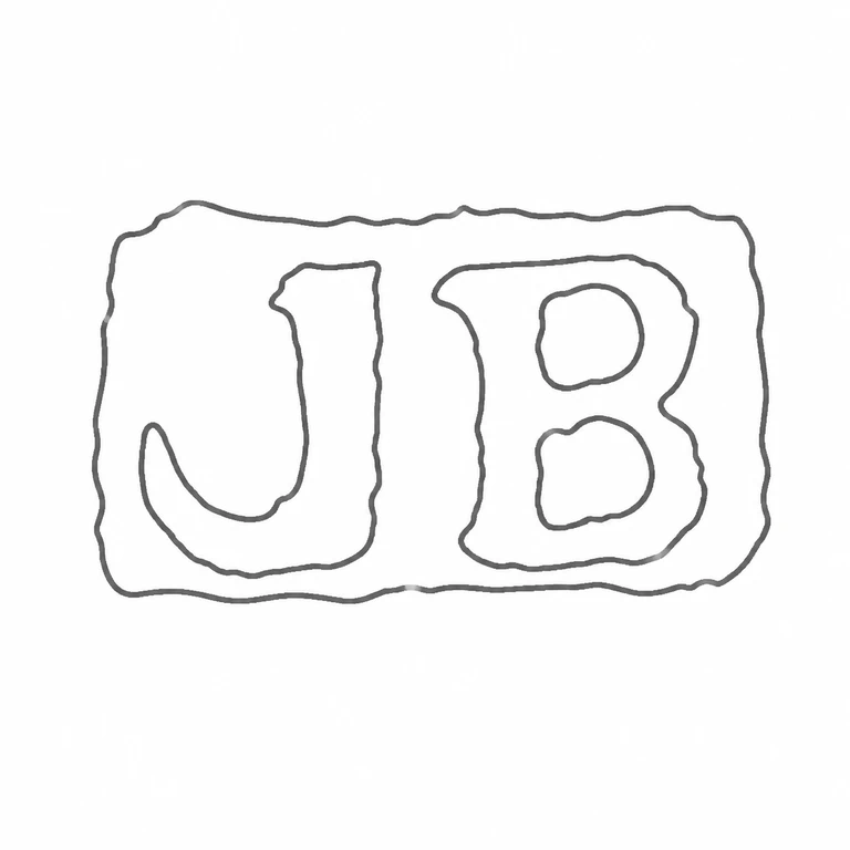 J B: The horizontal rounded rectangular cartouche and two large letters retain source orientation and order. line reconstruction.