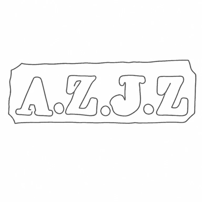 A & J Zimmerman (Arthur & John Zimmerman): A.Z.J.Z lettering, intervening dots, and long clipped-corner cartouche follow the source; line reconstruction.