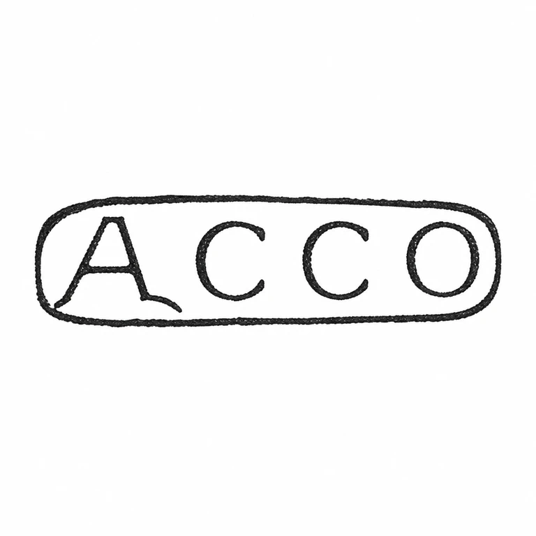 The Albion Chain Co: Long rounded rectangle and four source-visible letter forms are retained in their original horizontal sequence, including the circular terminal form. line reconstruction.