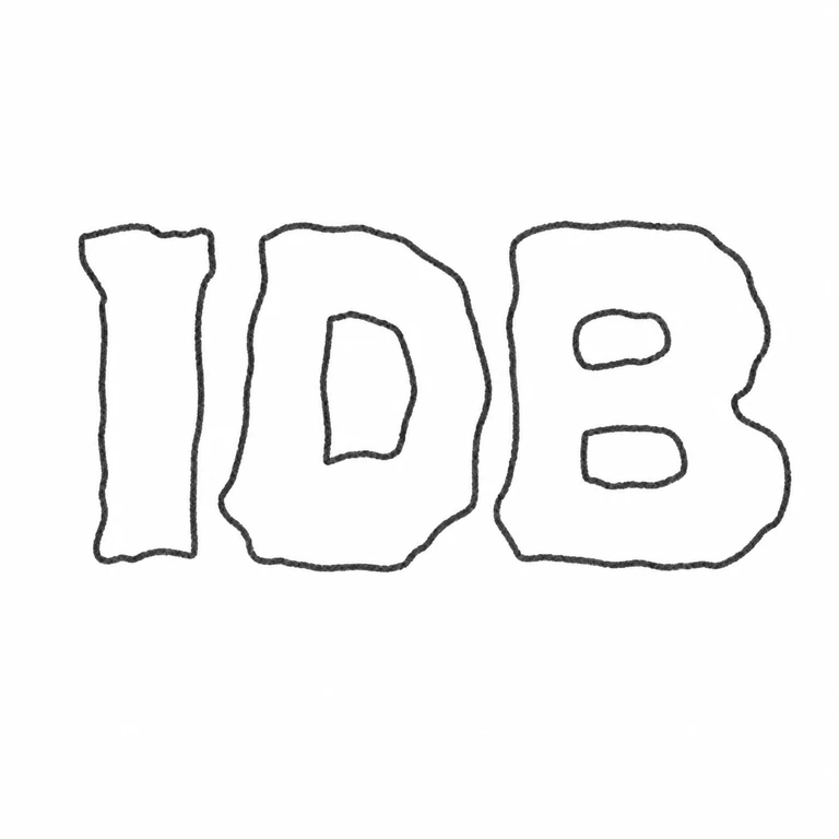 I D B: The three block initials are retained in the photographed left-to-right order with no border added or omitted. line reconstruction.