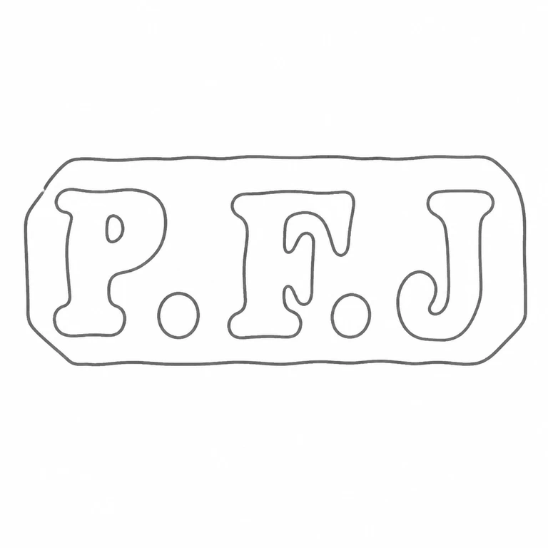 Percy Frederick Jackson P F Jackson Ltd (after c1944): P.F.J and both stops retain their order in the visible clipped-corner rectangle; line reconstruction.