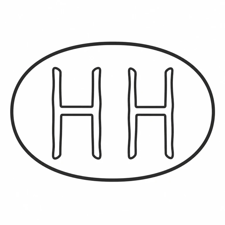 Historical Heirlooms Ltd: Oval cartouche and paired upright letterforms are retained in the source's horizontal arrangement. line reconstruction.