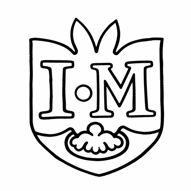 John Montgomery: Shield field, upper paired leaf-like elements, centered two-initial inscription with stop, and lower ornament preserve the visible layout. line reconstruction.