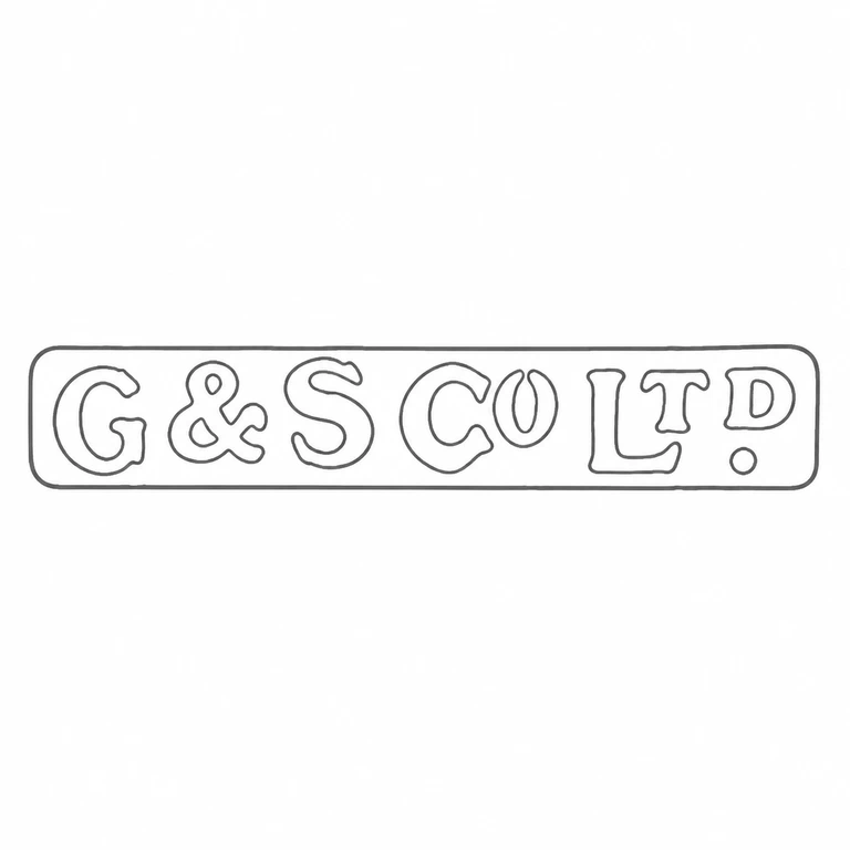 Goldsmiths & Silversmiths Co Ltd: G, ampersand, S, CO, LTD, terminal period are retained in the photographed sequence inside the long rounded border; line reconstruction.