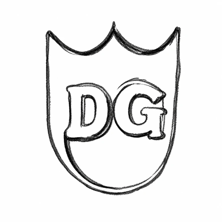 D G: The shield-like outline with its top double-scallop, inner boundary, and two central initial forms preserves the photographed arrangement. line reconstruction.