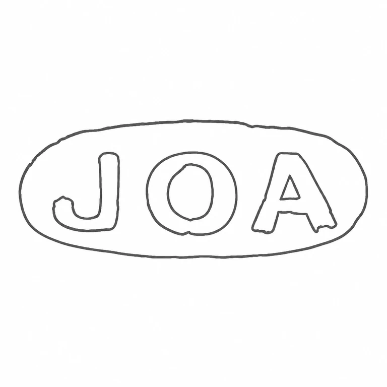 J O A: The three-character sequence, counters, and flattened oval cartouche are faithfully retained in source order. line reconstruction.