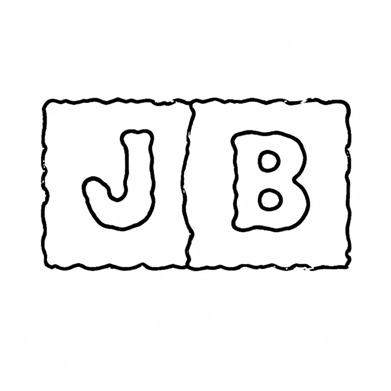 J B: Two adjacent rectangular compartments, their divider, and the upright left and right letterforms follow the visible source layout. line reconstruction.