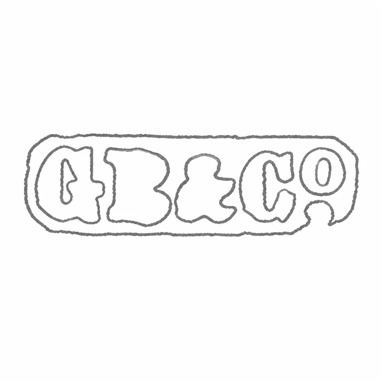 George Brace & Co: The horizontal sequence, ampersand, terminal abbreviated group, and rounded rectangular cartouche are retained in source order. line reconstruction.