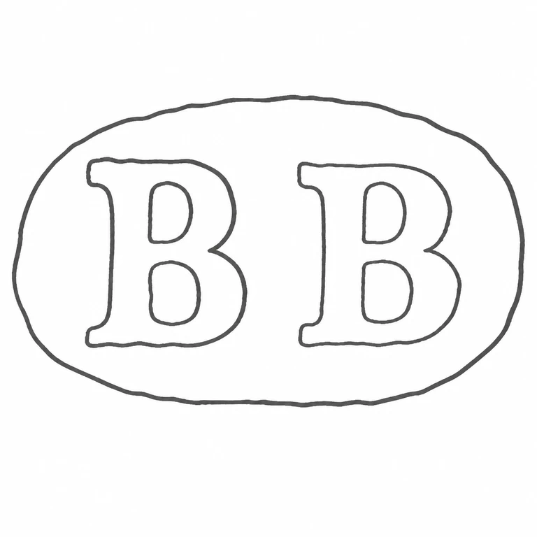 B B: Two upright B characters oval cartouche retain the source geometry; line reconstruction.