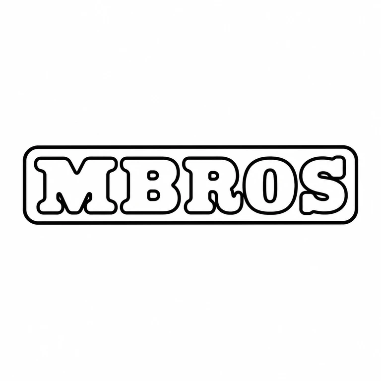 M Bros: The six-character wordmark and long rounded rectangular enclosure preserve the photographed left-to-right layout. line reconstruction.