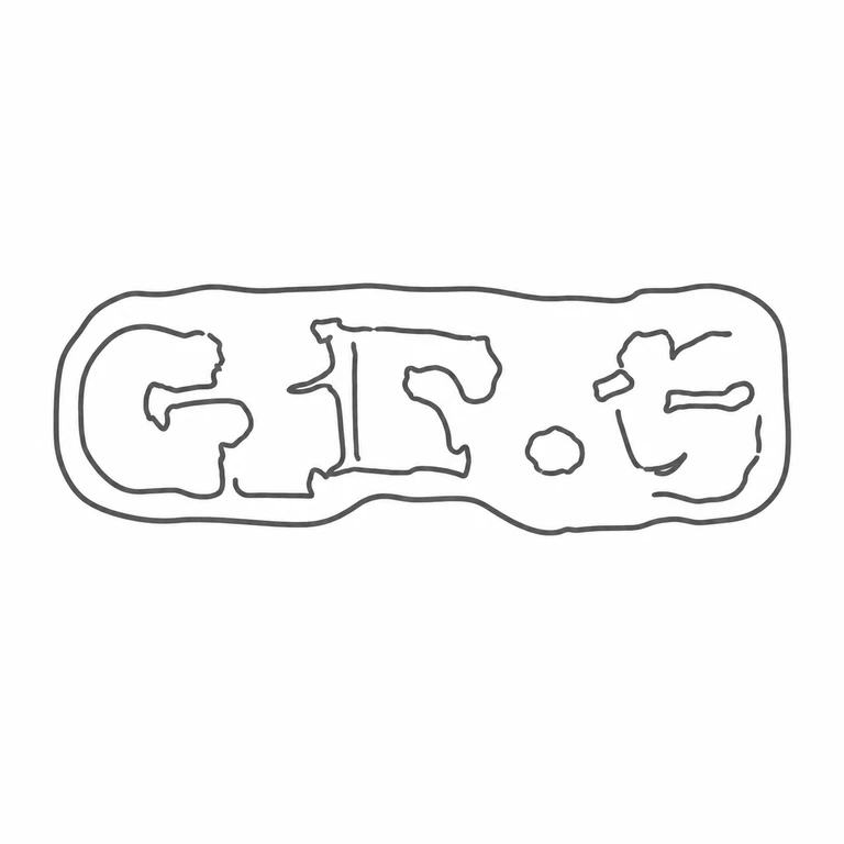 George Edward Gee: The drawing retains the source's three horizontally arranged character forms, including the central upright form and the small intervening round stop, inside the same long rounded enclosure. Its open and interrupted internal contours are conservatively held where the photograph does not show continuous strokes. line reconstruction.