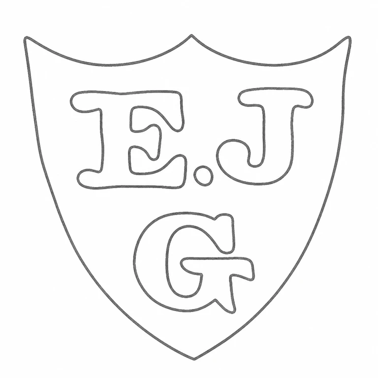 Ellis & Co (Ellis Jacob Greenberg): The shield punch retains its curved crown-like upper edge, pointed base, upper two-letter row with center dot, and lower single letter. line reconstruction.