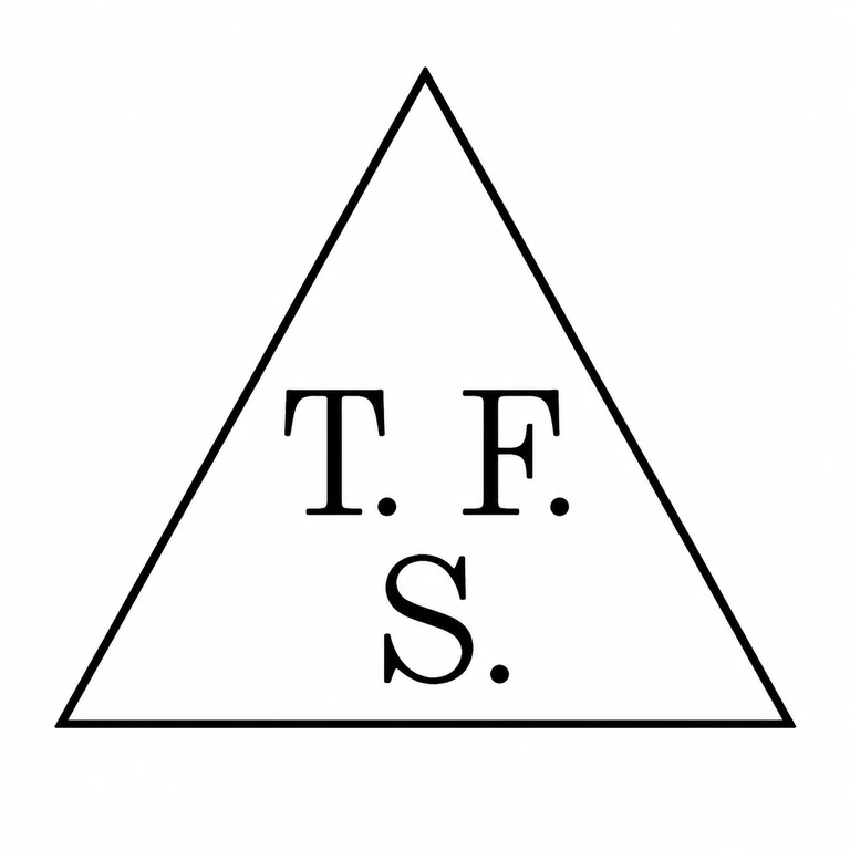 Thomas Fattorini & Sons: Triangle, paired upper letters with stops, and lower centered letter with stop retained. line reconstruction.