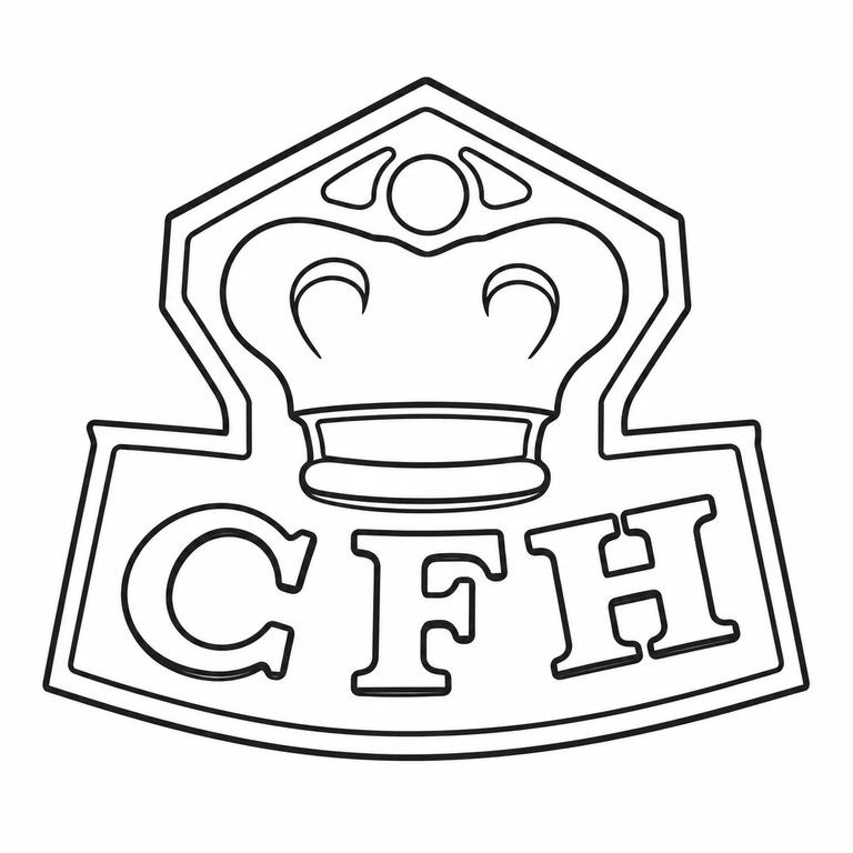 Charles Frederick Hancock: The crown above the three initials, stepped joining line, and trapezoidal lower plaque remain in the source orientation and order. line reconstruction.