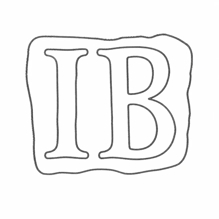 John Booth: Upright IB monogram and its irregular rounded rectangular cartouche are retained; line reconstruction.