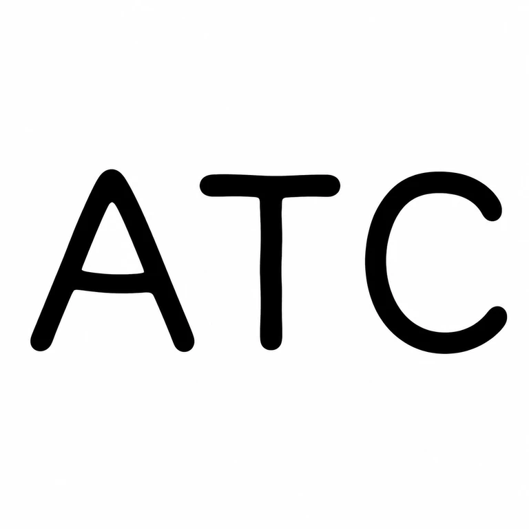 A T C: The three unbordered initials are preserved left-to-right with no added symbols or enclosure. line reconstruction.