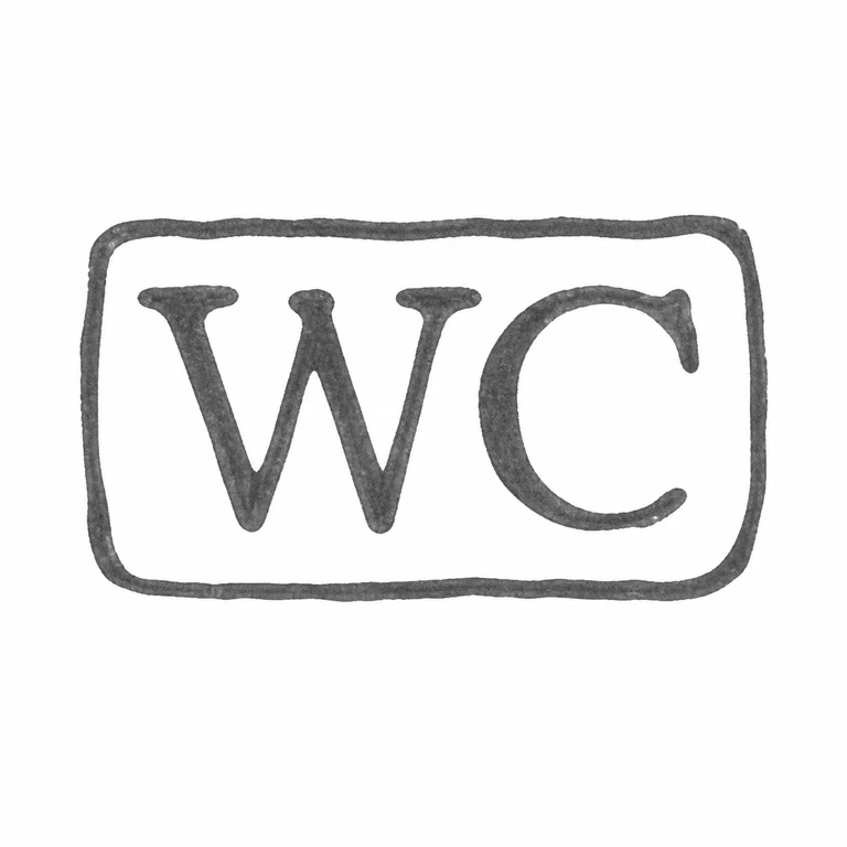 William Cripps: Rounded rectangular border and the two clearly visible initials are preserved with the same left-to-right reading direction. line reconstruction.